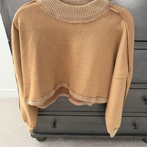 Gilded Intent Brown Cropped Ribbed Sweater